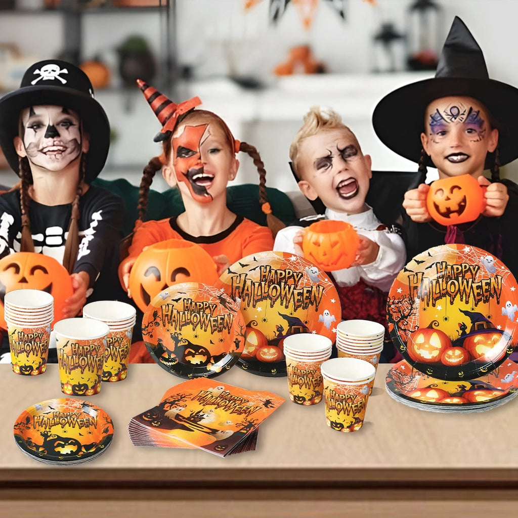 Halloween Them Party Decoration Set Halloween Pumpkins Tableware for Festival Paper Tableware Plate Napkin Towel Tissue Cup 2025