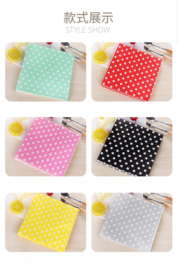 20pcs/Pac 33*33cm 2-Ply Custom Colourful Printed Napkins New Six Colour Polka Dot Folded Napkins All Party Napkins Placemats