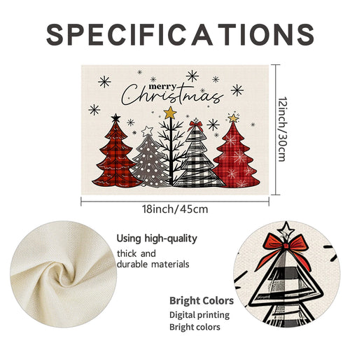 1/4/6pcs Christmas red snowflakes, Christmas tree design placemats, Christmas family party table decoration placemats,