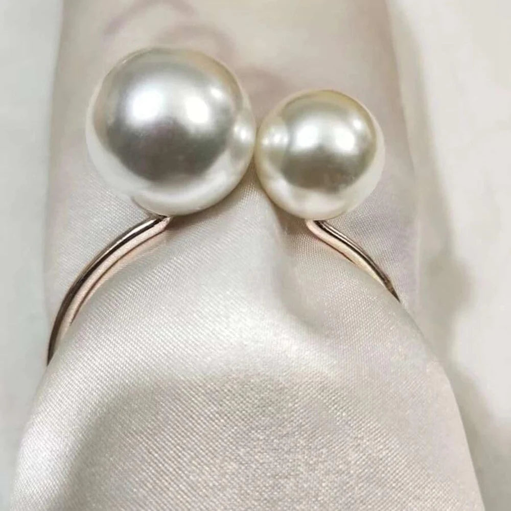 12PCS Pearl Napkin Rings Set Gold Napkin Ring Holders Serviette Ring Buckle for Wedding Birthday Banquet Party Table Supplies