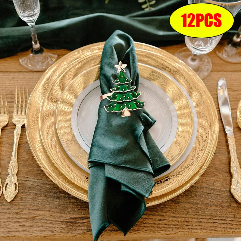 1/6Pcs Christmas Napkin Rings Xmas Tree Ornaments 2025 Christmas Home Kitchen Dinner Table Decoration New Year Party Supplies