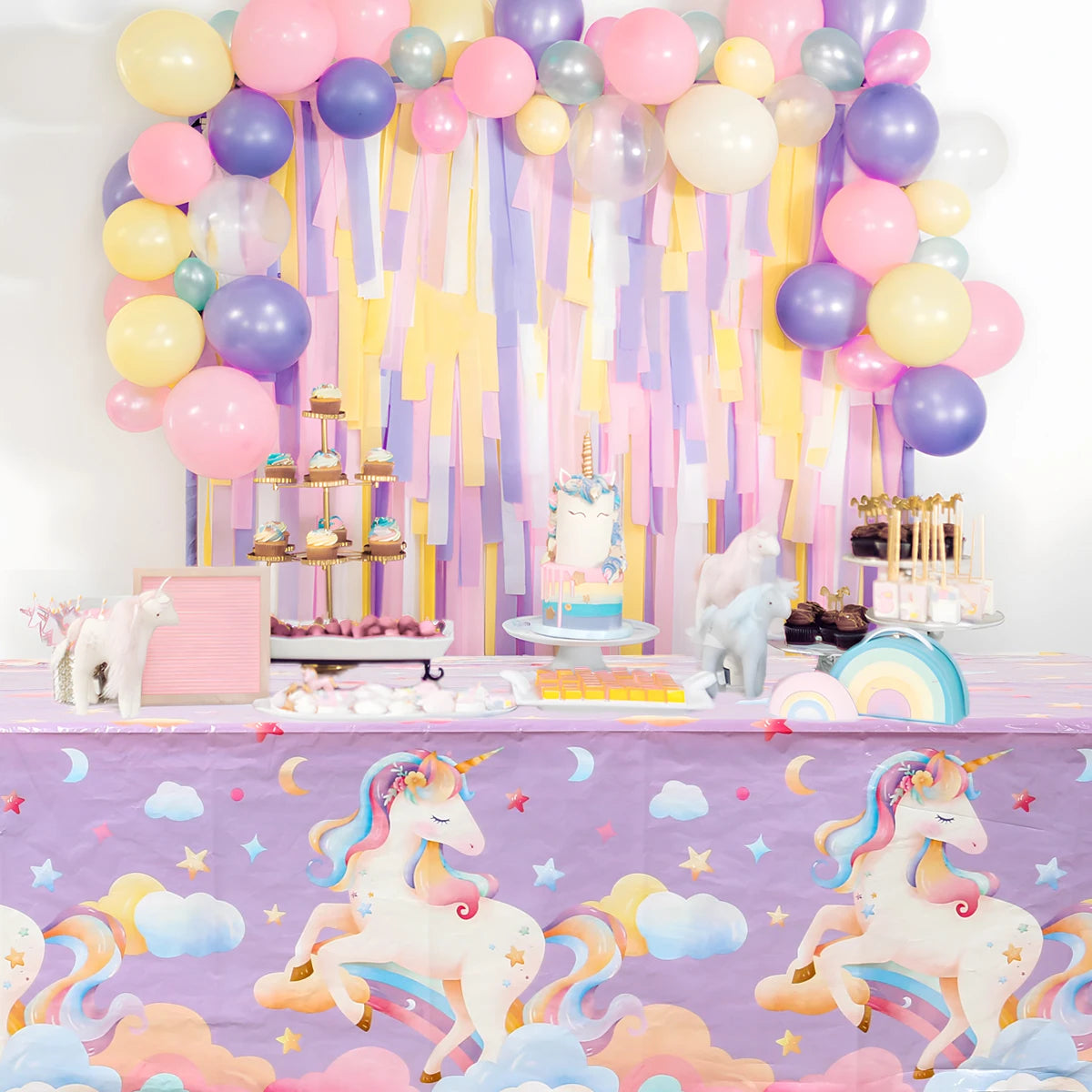 Rainbow Unicorn PE Tablecloth Happy Unicorn Theme Birthday Party Decorations Kids Favors Table Cover Girls Baby Shower Supplies