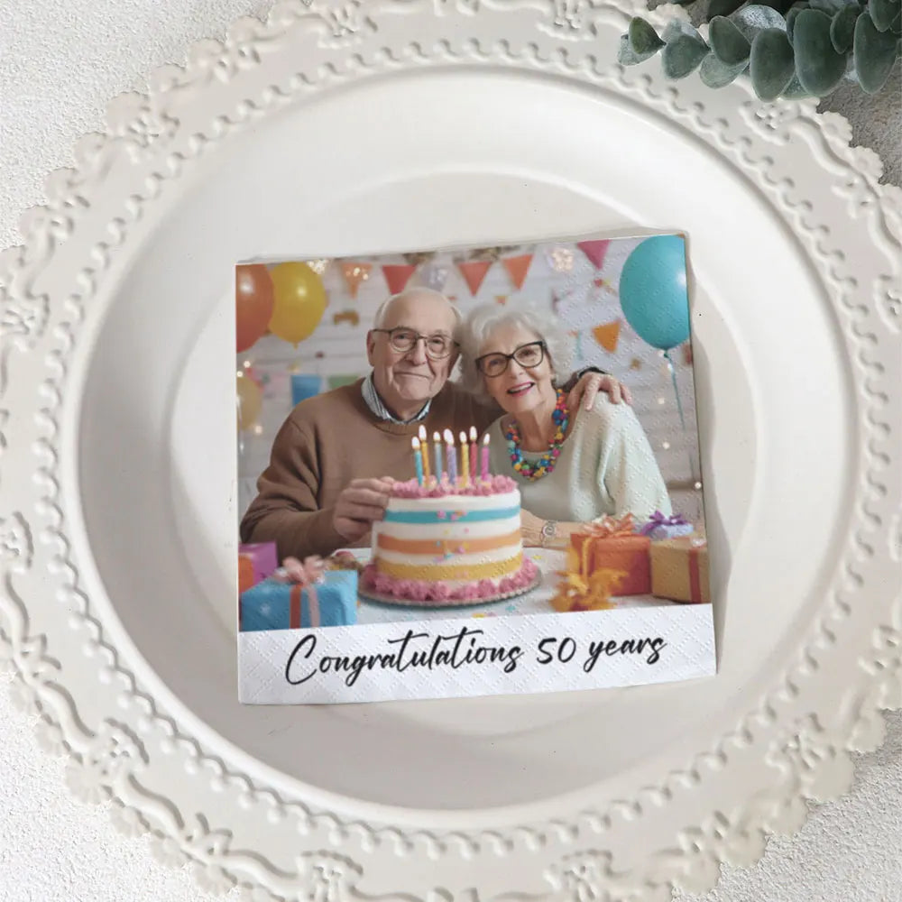 Personalised Photo Napkins Custom Printed for Wedding Engagement Graduation Anniversary Birthday Party Celebration Paper