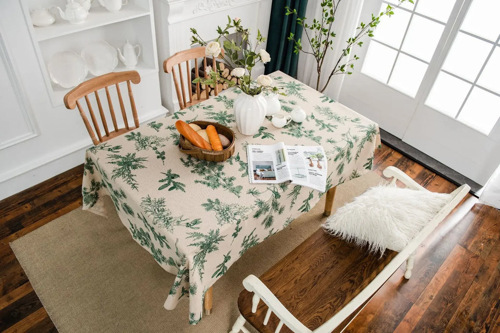 Cotton Linen Printed Pine Rectangular Fitted Tablecloth for mantel mesa party wedding kitchen dining decor table met cover