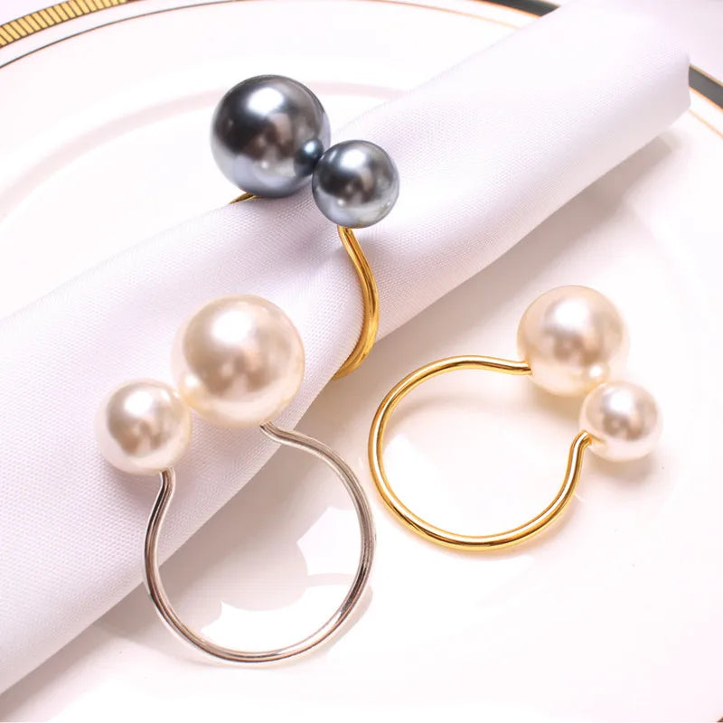 6PCS Napkin Rings For Table Decoration Highlighted Pearls Napkin Holders for Dining Room Birthday Wedding Dinner Table Decor
