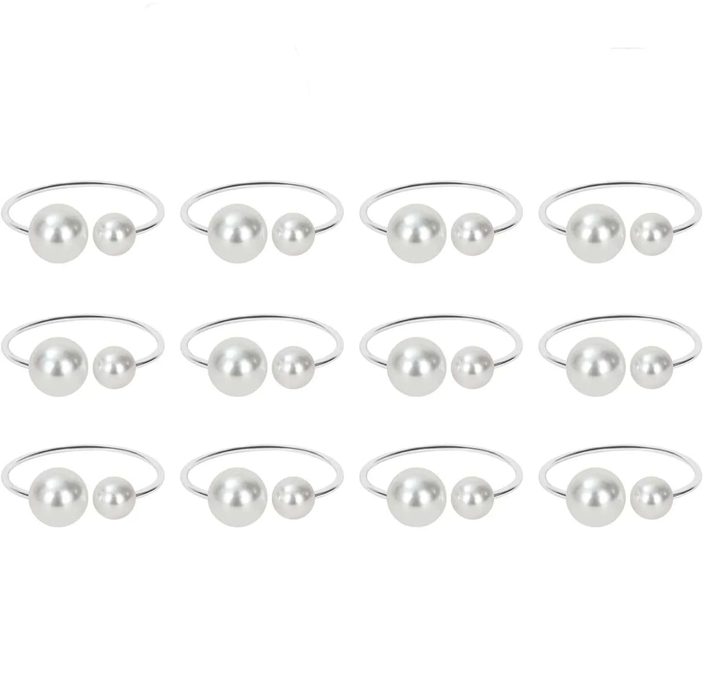 12PCS Pearl Napkin Rings Set Gold Napkin Ring Holders Serviette Ring Buckle for Wedding Birthday Banquet Party Table Supplies