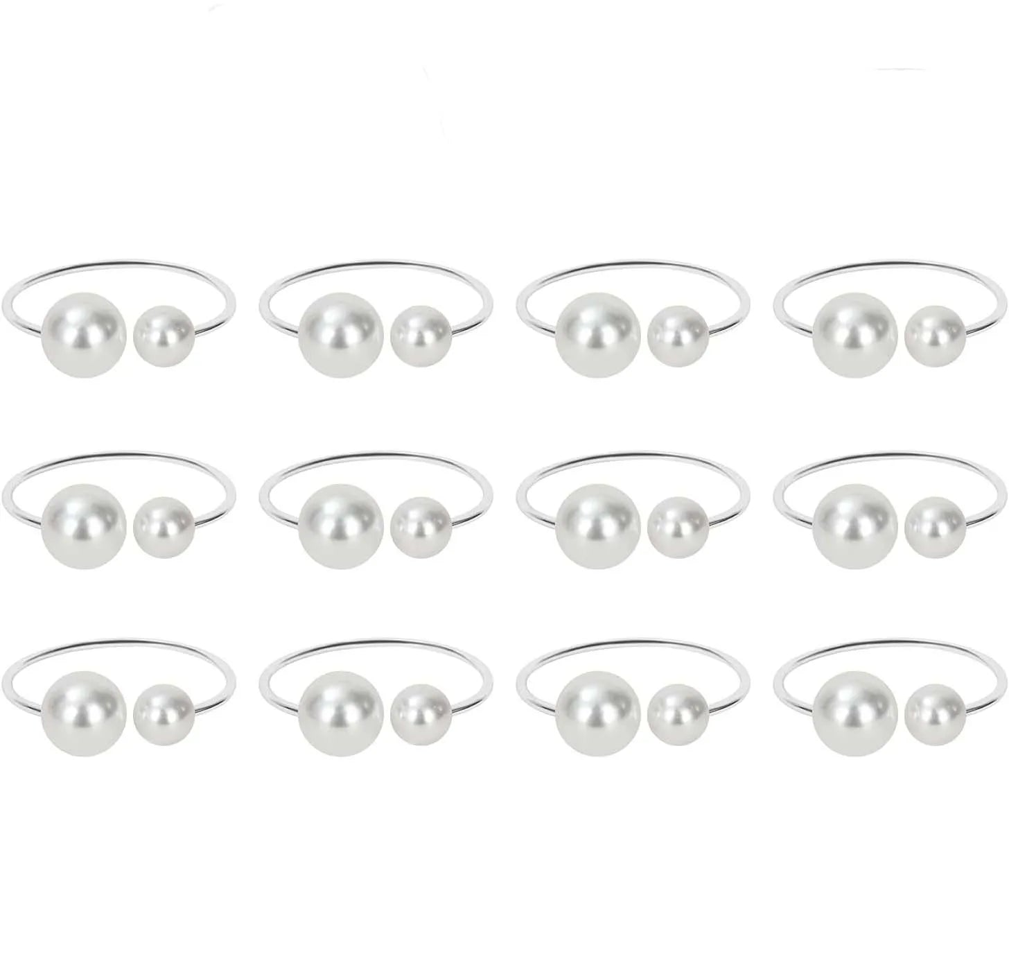 12PCS Pearl Napkin Rings Set Gold Napkin Ring Holders Serviette Ring Buckle for Wedding Birthday Banquet Party Table Supplies
