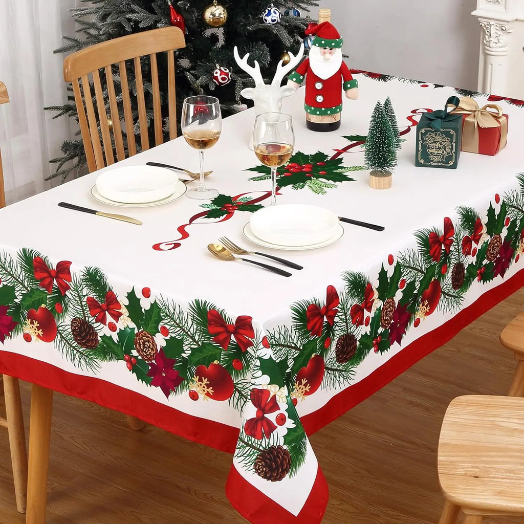Christmas Rectangle Tablecloth, Poinsettia Design Tablecloth For New Year Party And Dinner Christmas Table Decor Tablecloth