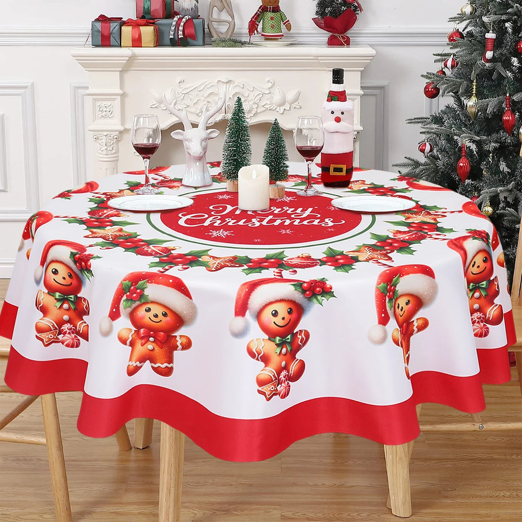 Christmas Polyester Round Tablecloth 2025 Merry Christmas Decoration For Home Xmas Gift Navidad New Year 2026 Dining Table Cover
