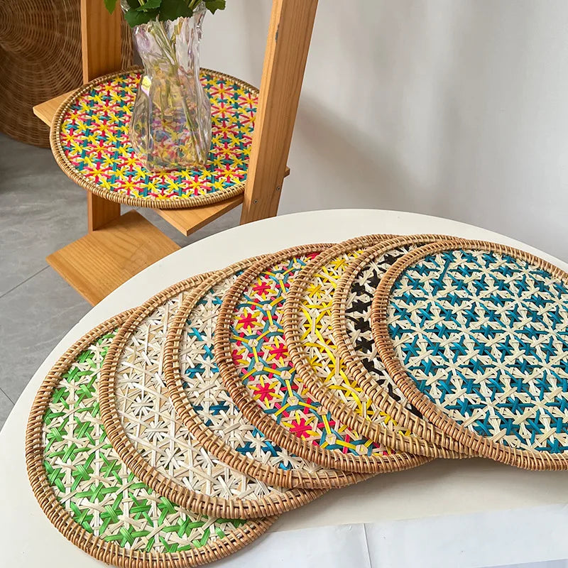 HeMu Bamboo handmade ethnic coaster pot pad placemat kitchen western restaurant insulation pad wall decoration pendant
