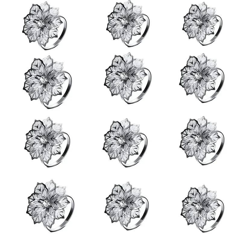 12pcs Back Pattern Wedding Napkin Rings Table Decoration Hollow Out Family Gatherings Everyday Use Napkin Buckle Holder