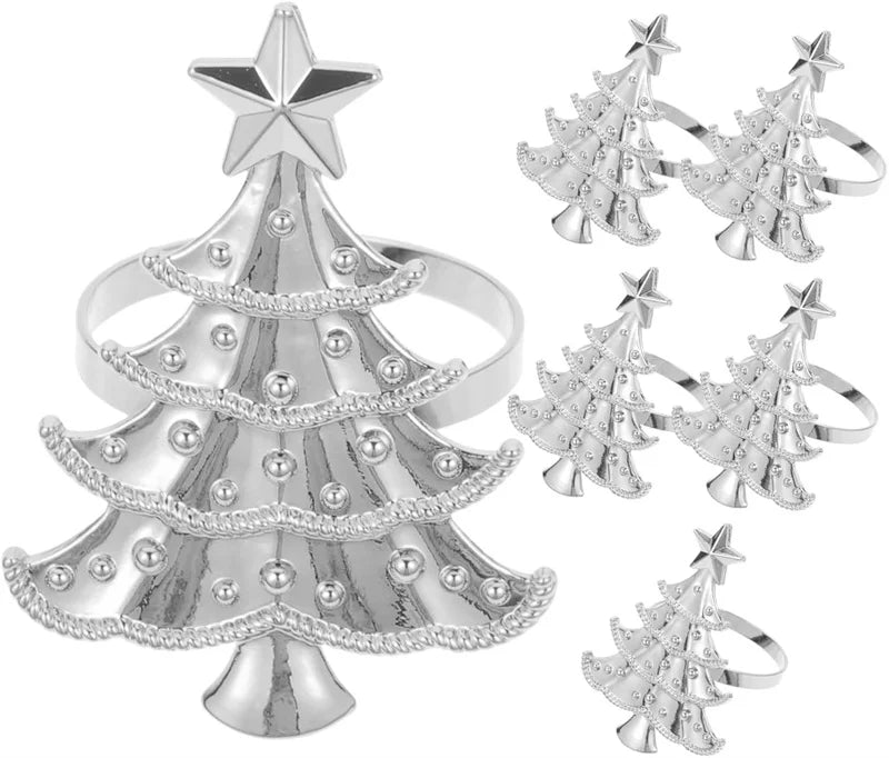 1/12PCS Christmas tree napkin ring, metal creative napkin buckle,silver gold mouth cloth circle, hotel table decoration supplies