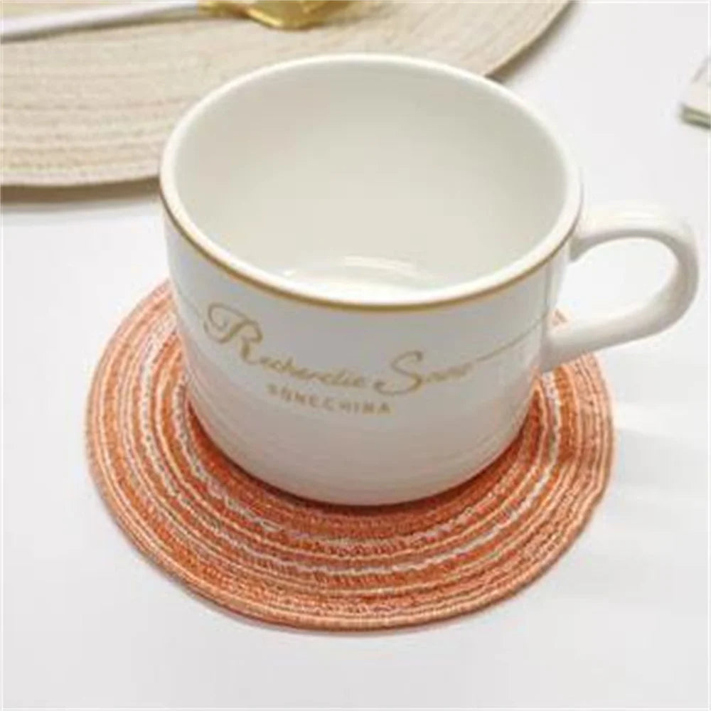 Natural Seagrass Place Table Woven Vinyl Individual Placemats For Table Non-Slip Kitchen Tableware Drink Cup Coaster Hoilday Dec