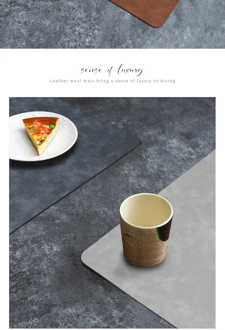 Square Double-Layer Cowhide PU Leather Placemat Texture Waterproof Heat-Resistant Table Mats Home Hotel Dining