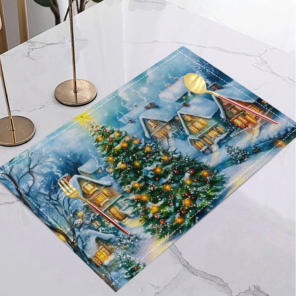 4/6/8Pcs Christmas Placemats Decorative Holiday Table Pad Seasonal Xmas Decor Farmhouse Indoor Vintage Table Mat Deor