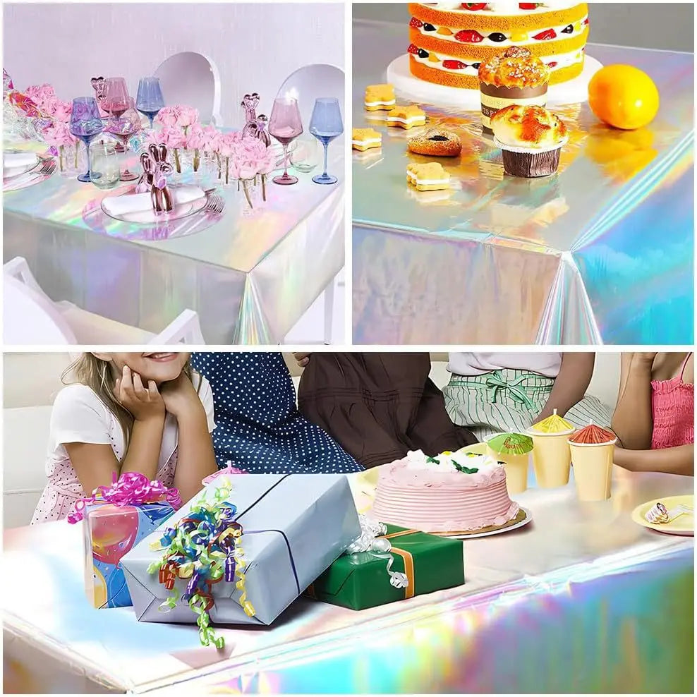Laser Rainbow Theme Party Disposable Tablecloth & Rectangular Mantel De Mesa Cover for Birthday Wedding Home Decor Supplies