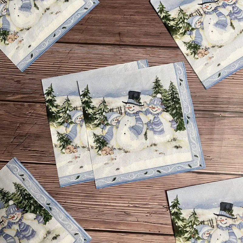 10/20pcs 33*33cm 2-Ply Christmas Napkin Festival Party Decoration Paper Three Christmas Snowmen Cartoon Printed Paper Placemats