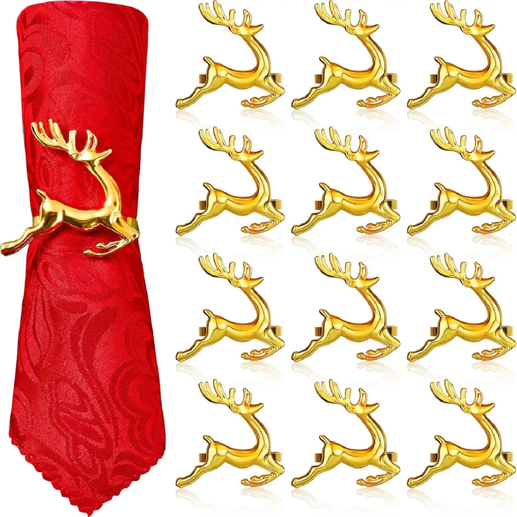 Deer Napkin Rings Silver Christmas Antler Reindeer Buckle for Cloth Napkins Holiday Dinners PartiesTable Decoration Accessories