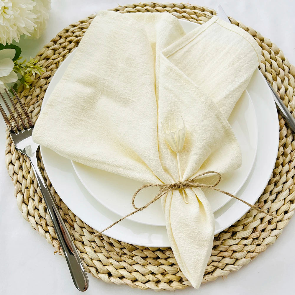 4PCS Cream Napkins 100% Cotton Cloth Napkins Dinner Table Napkins Serviettes Soft Washable Reusable Weddings Parties Restaurant
