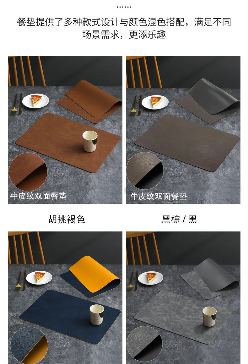 Square Double-Layer Cowhide PU Leather Placemat Texture Waterproof Heat-Resistant Table Mats Home Hotel Dining