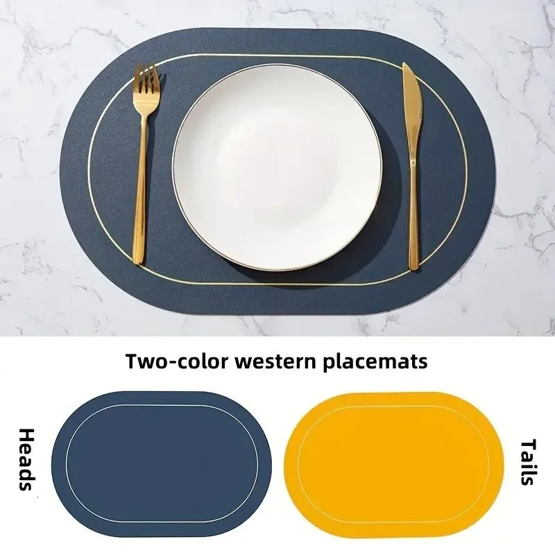 1/4/6pcs Color Blocking Table Leather Placemats,Washable for Dining,Heat-Resistant Non-Slip Insulation Waterproof Place Mats