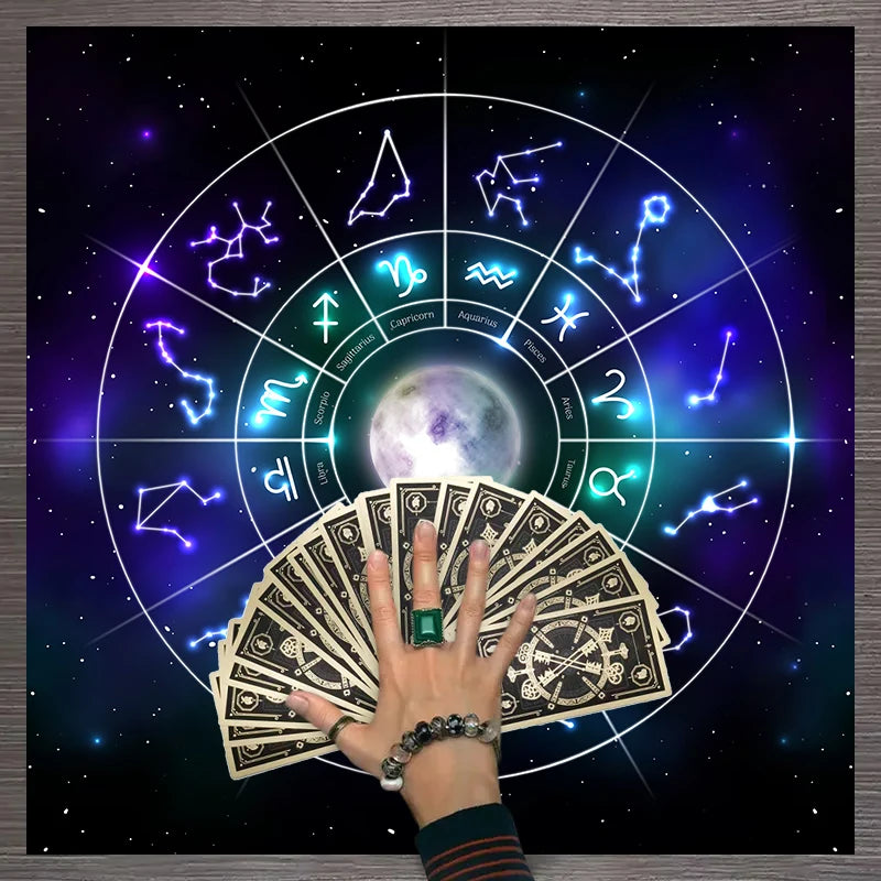 1pc Tarot card tablecloth, twelve constellations divination, starry sky altar cloth, Tarot card game decoration tablecloth