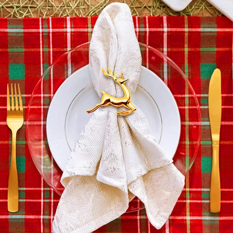 Gold Christmas Elk Napkin Rings Dining Table Ornament Napkin Buckles for Wedding Thanksgiving Easter Christmas