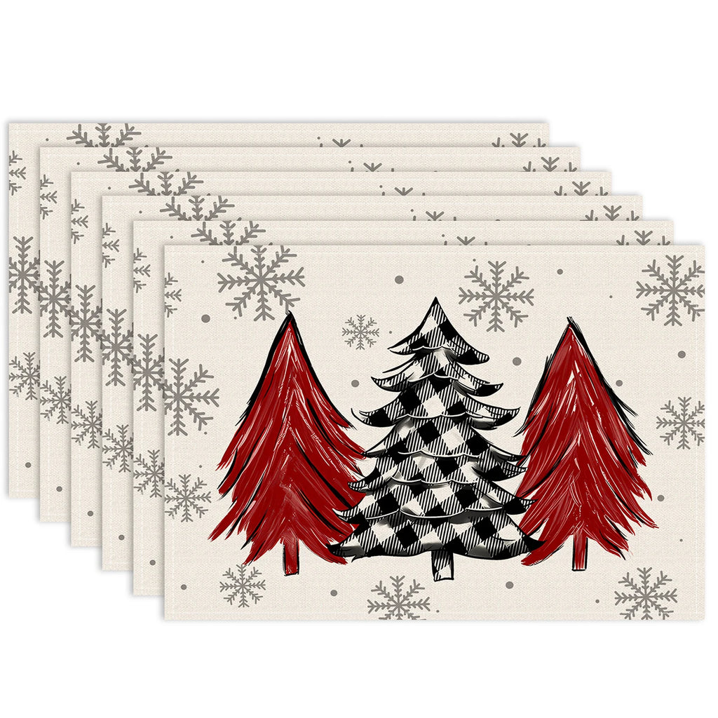 1/4/6pcs Christmas red snowflakes, Christmas tree design placemats, Christmas family party table decoration placemats,