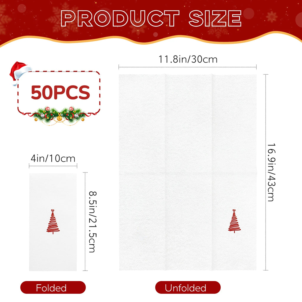 INYUDOME 25/50Pcs Printed Prefolded Disposable Linen-Feel Dinner Napkins - 11.81x16.92inch for Home Christmas Party, Bar
