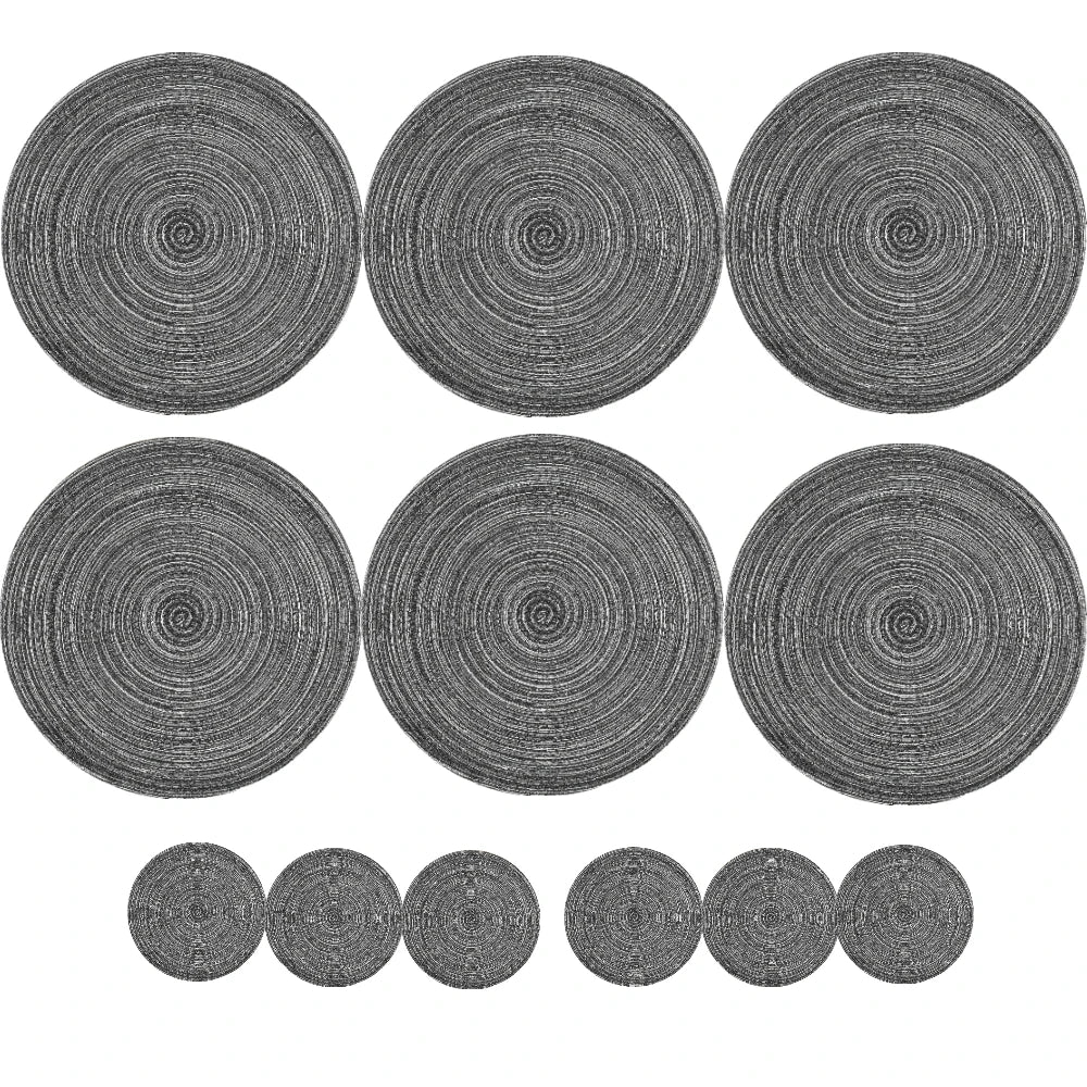Set of 12 Round Braided Table Mat Washable Placemats Non Slip Heat Resistant for Kitchen Dining Tables Pad With Cup Coasters