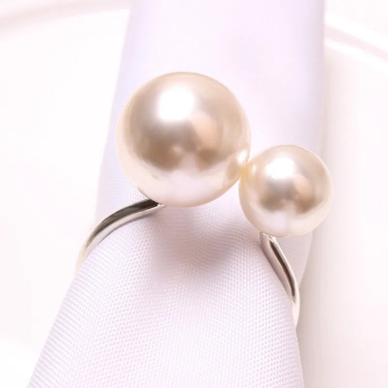 6PCS Napkin Rings For Table Decoration Highlighted Pearls Napkin Holders for Dining Room Birthday Wedding Dinner Table Decor