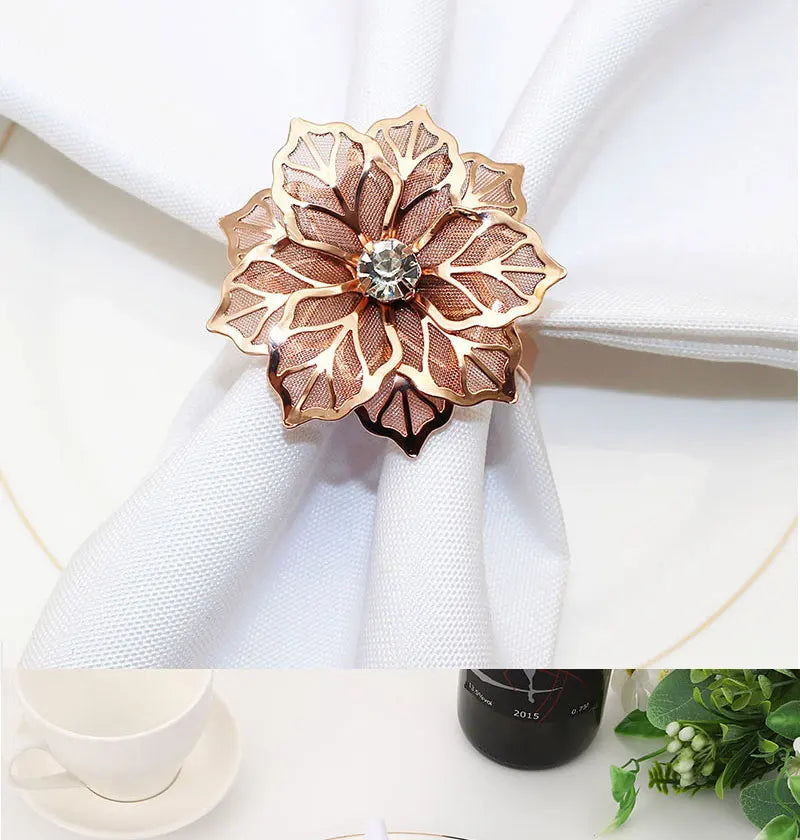 6pcs Metal Rings Napkin Holder Dinner Petals Dining Napkin Rings Anniversary Wedding Party Accessories Dinner Table Decoration