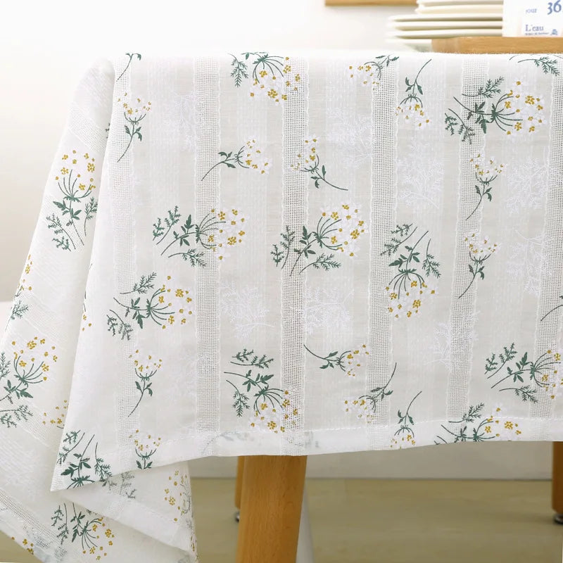 Korean Style Small Daisy Cotton Floral Tablecloth,Tea Table Decoration,Rectangle Table Cover For Kitchen Wedding Dining Room