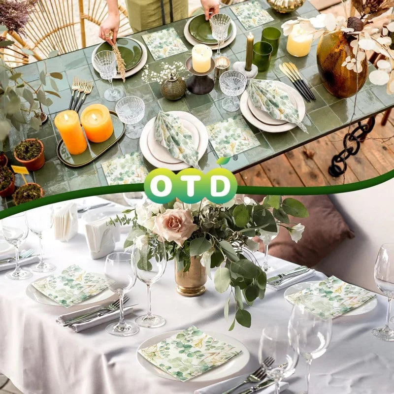 Eucalyptus Napkins Disposable Hand Towels for Bathroom Sage Green Leaves Gueay Dinning,Beverages or Cocktail Disposable