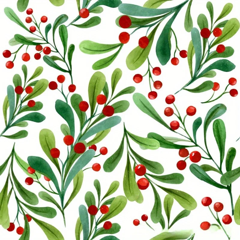 Christmas Napkins - 3-Ply Disposable Festive Berry & Pine Design with Red Berries, For Holiday Parties, Weddings, Home Decor
