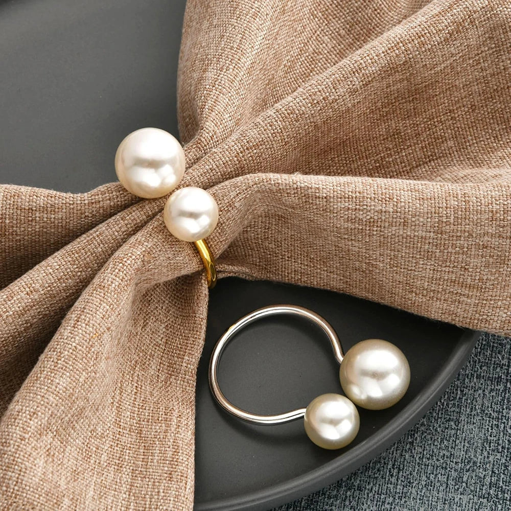 12PCS Pearl Napkin Rings Set Gold Napkin Ring Holders Serviette Ring Buckle for Wedding Birthday Banquet Party Table Supplies