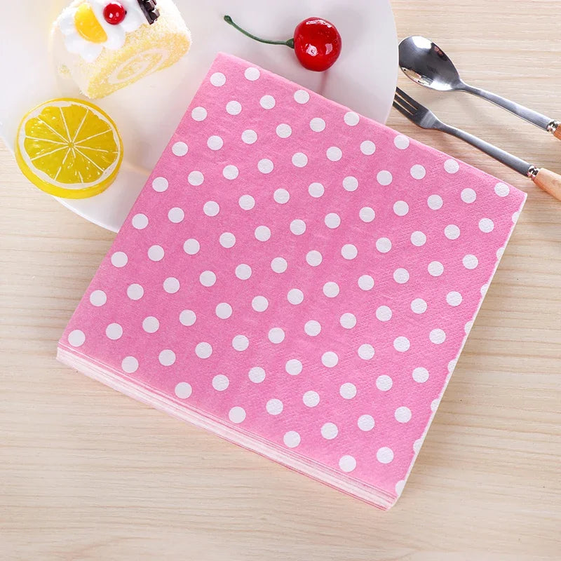 20pcs/Pac 33*33cm 2-Ply Custom Colourful Printed Napkins New Six Colour Polka Dot Folded Napkins All Party Napkins Placemats