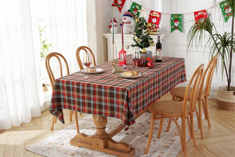 Christmas Decoration Plaid Tablecloth Color Woven Polyester Cotton Red Green Table cover for Home Party Dining Decor