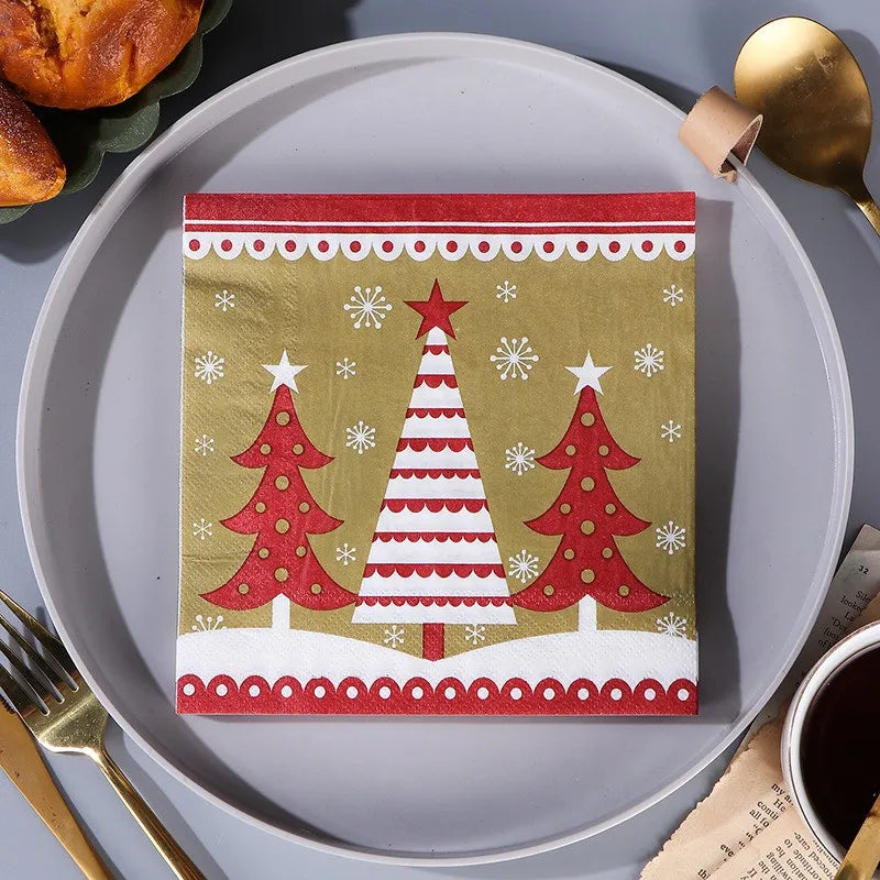 20Pcs/pack 33x33cm Christmas Series Printed Paper Disposable Table Dinner Napkin Tissues Xmas Party Decoration