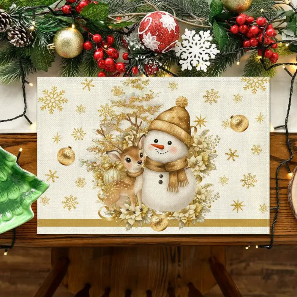 VIKAMA Christmas snowman placemats for festive decoration, waterproof and heat-resistant for restaurants, cafes and picnics