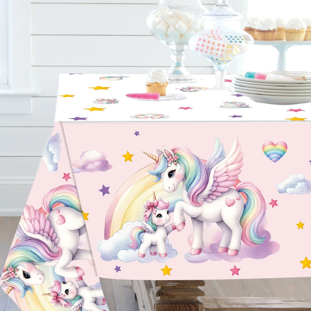 Rainbow Unicorn PE Tablecloth Happy Unicorn Theme Birthday Party Decorations Kids Favors Table Cover Girls Baby Shower Supplies