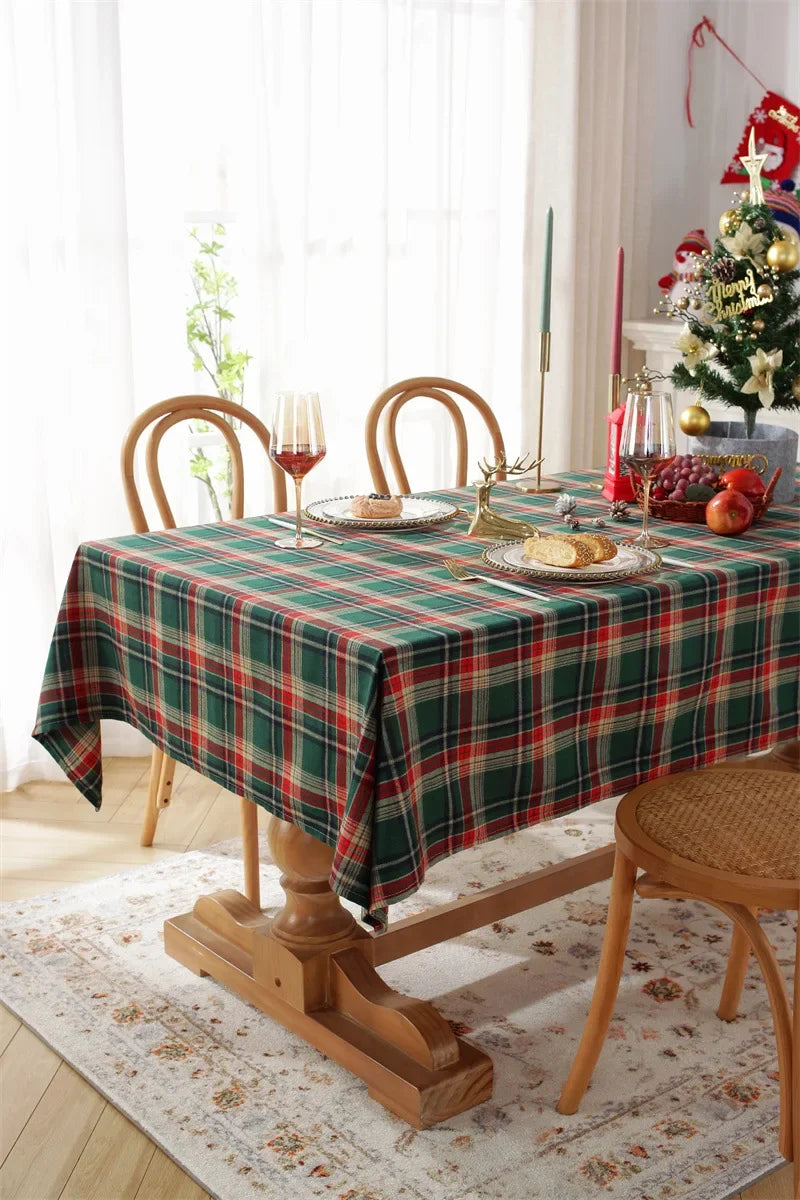 Christmas Red Plaid Tablecloth Festive  for Holiday Dinner Party Dining Room Decor