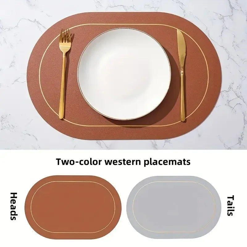 1/4/6pcs Color Blocking Table Leather Placemats,Washable for Dining,Heat-Resistant Non-Slip Insulation Waterproof Place Mats