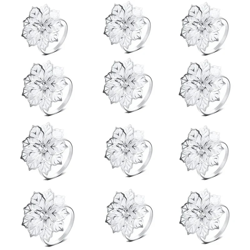 12pcs Back Pattern Wedding Napkin Rings Table Decoration Hollow Out Family Gatherings Everyday Use Napkin Buckle Holder