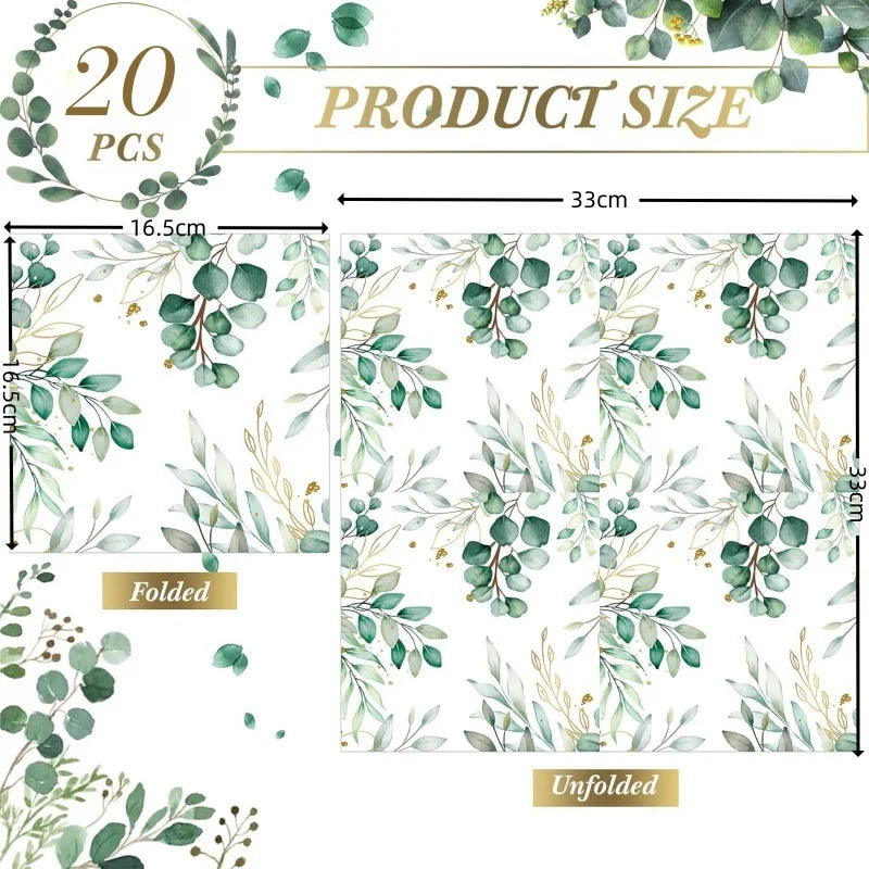 Eucalyptus Napkins Disposable Hand Towels for Bathroom Sage Green Leaves Gueay Dinning,Beverages or Cocktail Disposable