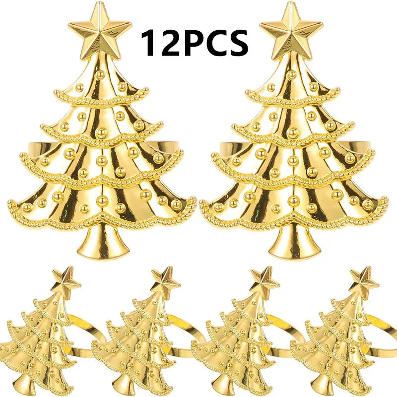 1/12PCS Christmas tree napkin ring, metal creative napkin buckle,silver gold mouth cloth circle, hotel table decoration supplies