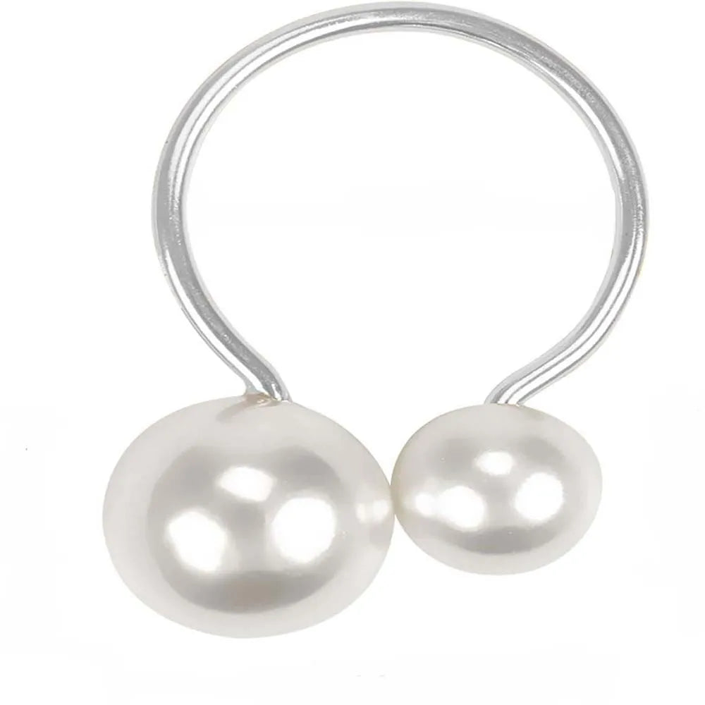 12PCS Pearl Napkin Rings Set Gold Napkin Ring Holders Serviette Ring Buckle for Wedding Birthday Banquet Party Table Supplies