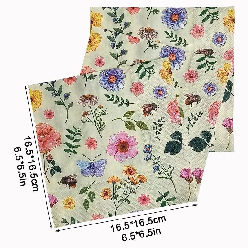 10/20pcs 33cm 2Ply Colourful Floral Napkins Valentine's Day Wedding Paper Butterfly Bart Paper Wine Glass Flower Paper Placemats