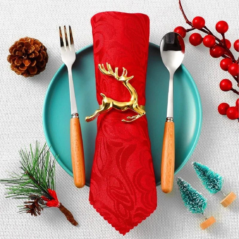6PCS Christmas Golden Elk Napkin Ring, Family Combination Packaging, Elegant Retro Design,For Festival, Dinner Party Decoration