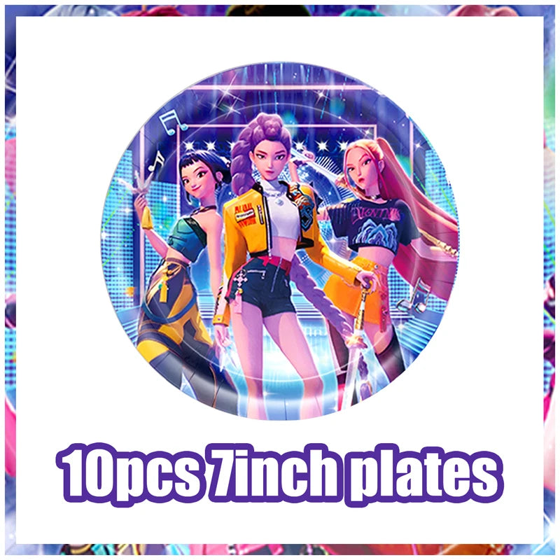 Kpop Demon Hunters Birthday Decorations Saja Boys Purple Napkins Plates Tableware Kpop Demon Hunter Birthday Party Favors Supply